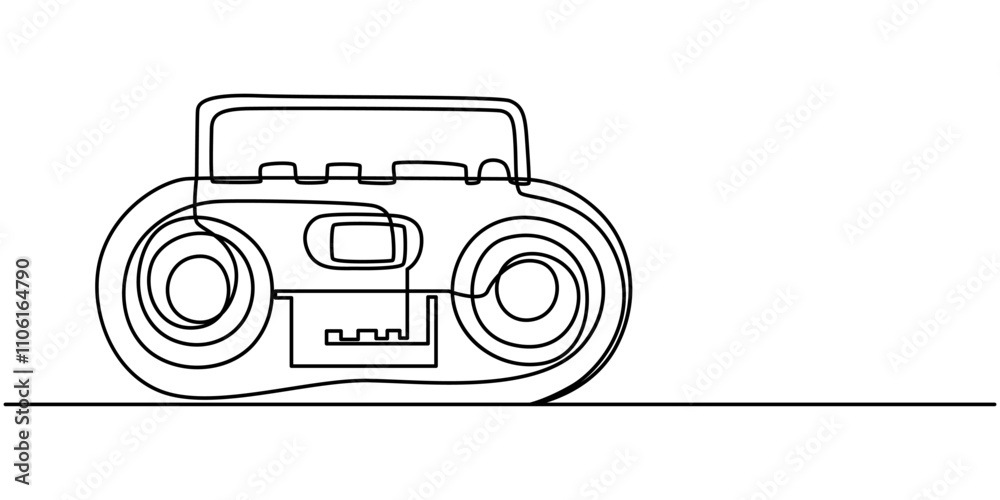 Continuous one line drawing of Old school radio. Modern continuous line draw design graphic vector illustration, One continuous line drawing of retro old classic radio player. Vintage analog audio.