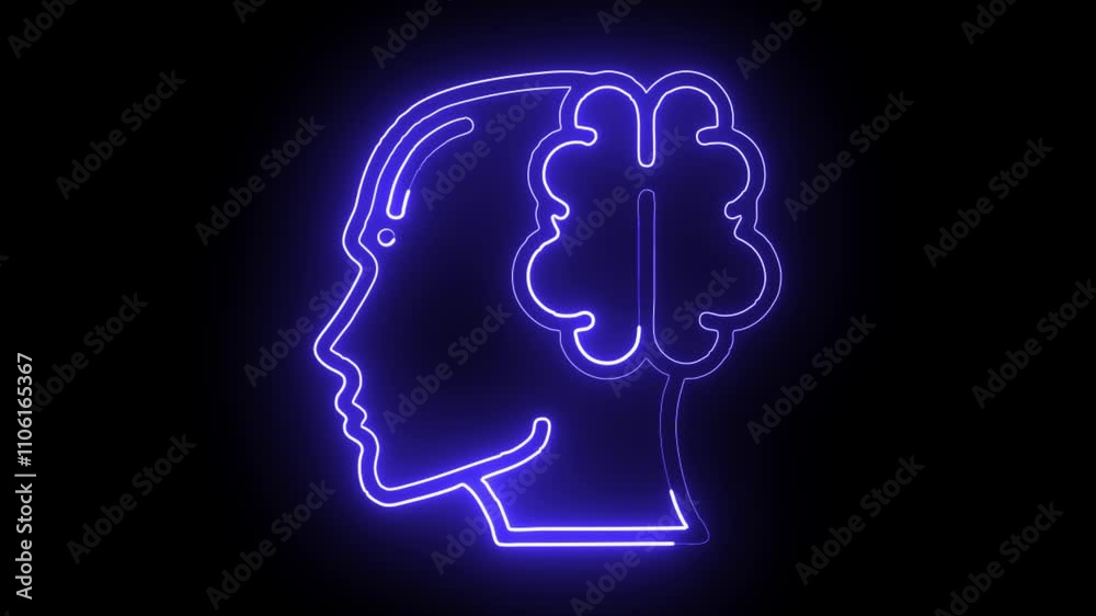 glowing neon brain icon isolated on black background. HD video motion graphic animation glowing neon brain icon isolated on black background. HD video motion graphic animation