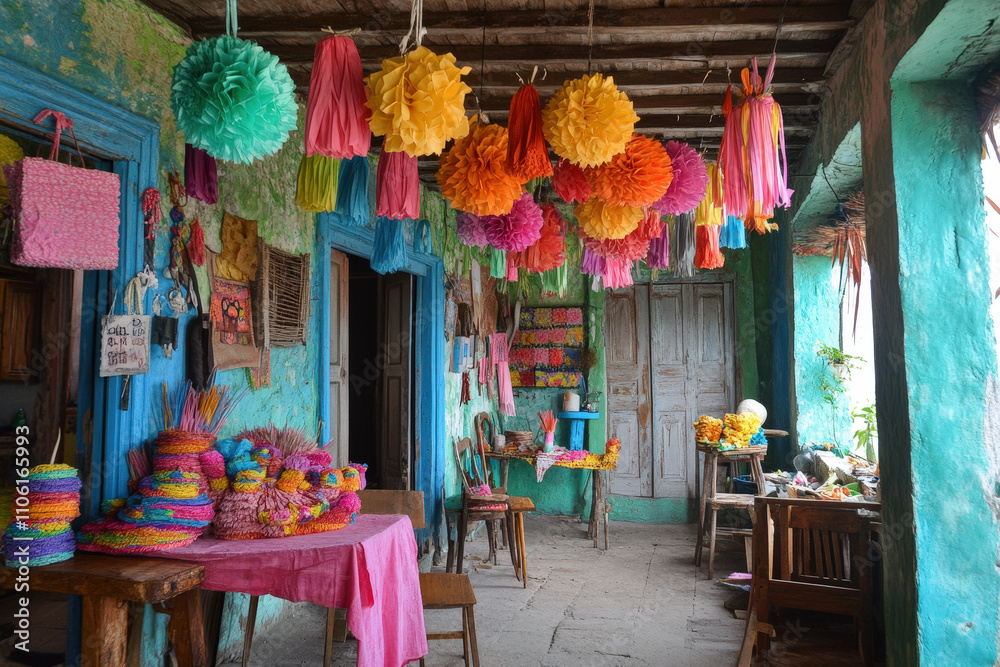 Obraz premium Festive Decorations in a Colorful Rustic Setting