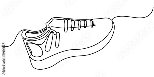Continuous one line drawing of trendy sport shoe. Simple shoes, sneaker line art vector illustration. Editable vector, Continuous single one line drawing of casual sneakers shoes minimalism design.