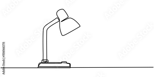 desk lamp with of books and light bulb, time to study banner illustration.Continuous one line drawing, Desk lamp in one continuous line drawing. Minimalist representation for home and study themes. photo