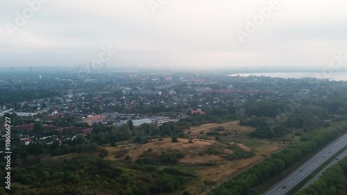 Foggy cloudy view of copenhagen denmark cityscape photo