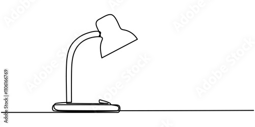 desk lamp with of books and light bulb, time to study banner illustration.Continuous one line drawing, Desk lamp in one continuous line drawing. Minimalist representation for home and study themes. photo