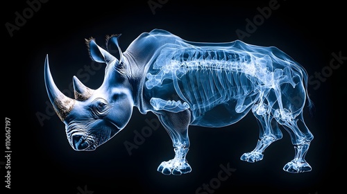 Close up X Ray of Rhino s Horn Showcasing Skeletal Connection and Bone Structure photo