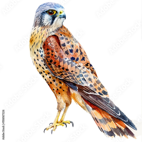 A watercolor drawing of Kestrel, isolated on a white background. Kestrel vector.