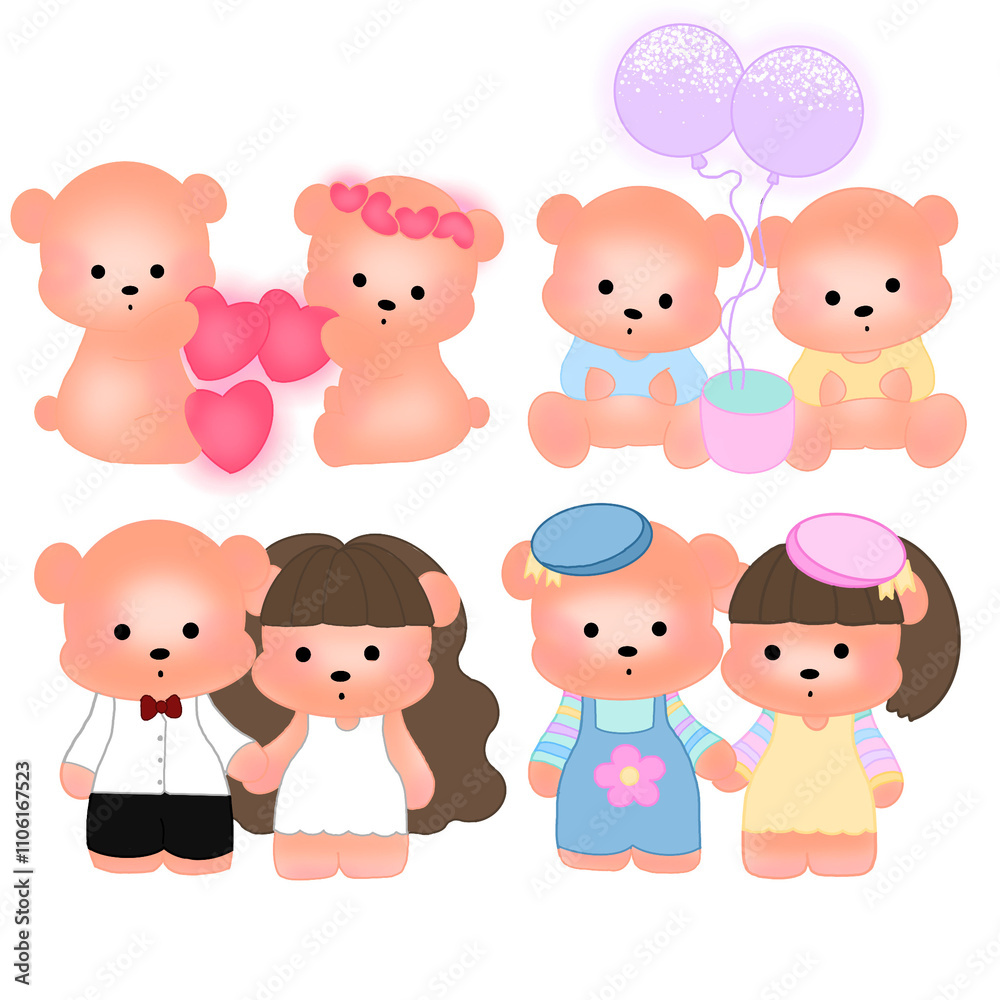 PNG file for Cute bear cartoon,No black ground, love ly bear set , ❤️ PNG file for Cute bear cartoon,No black ground, love ly bear set , ❤️