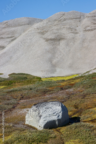 View of Qalerallit fjord and glacier in the south of Greenland photo