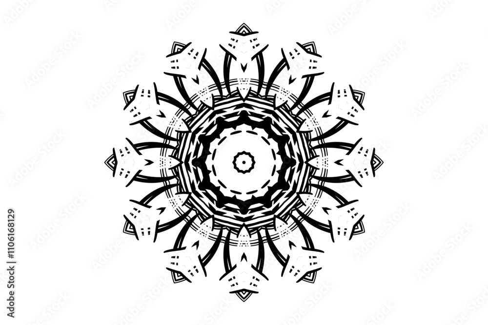 Monochromatic Mandala Design with Star Core and Radiating Concentric Shapes
Monochromatic Mandala Design with Star Core and Radiating Concentric Shapes