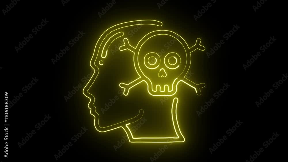 glowing neon dead icon isolated on black background. HD video motion graphic animation glowing neon dead icon isolated on black background. HD video motion graphic animation