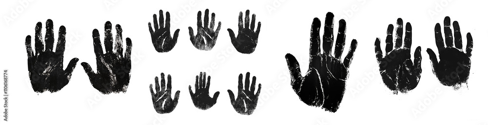 Hand paint print, palmprint, handprint set isolated Png, transparent without background. Hand paint print, palmprint, handprint set isolated Png, transparent without background.