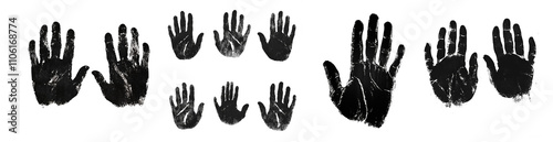 Hand paint print, palmprint, handprint set isolated Png, transparent without background. photo