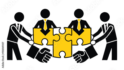 agreement or solution to win corporate trust, cooperation concept, businessman handshake connect jigsaw together