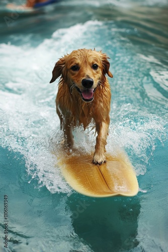 Surfing Dog. Fun in the Pool with the Golden Retriever Breed