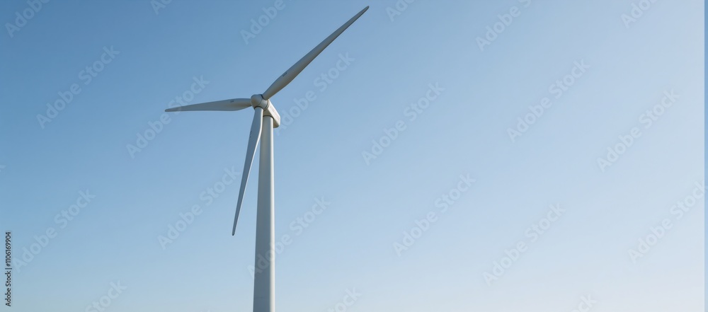 Modern wind turbine towering over clear skies representing clean energy and environmental conservation Modern wind turbine towering over clear skies representing clean energy and environmental conservation