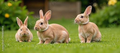 Bunnies in a family setting depiction of various bunnies in a familial scene together photo