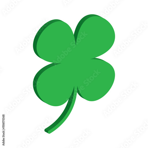 St Patrick's Day. 3d Lucky Four-leaf clover, Green Four leaf clover vector icon. Lucky and happiness concept. Shamrock - 3D green four leaf clover icon. Good luck theme design element.