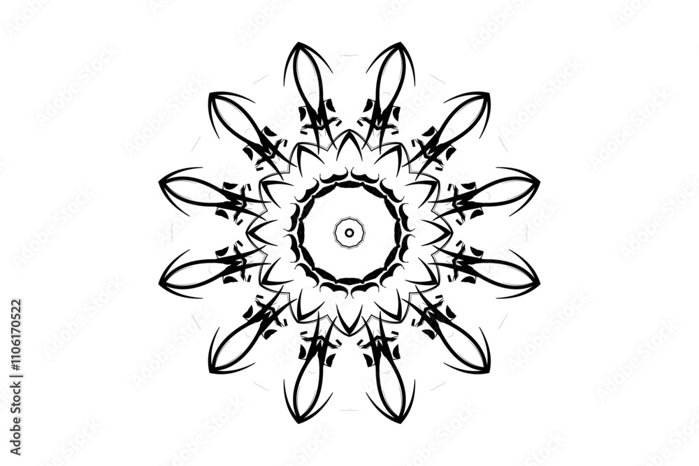 Black and White Mandala Design with Star Center and Decorative Circular Layers
Black and White Mandala Design with Star Center and Decorative Circular Layers