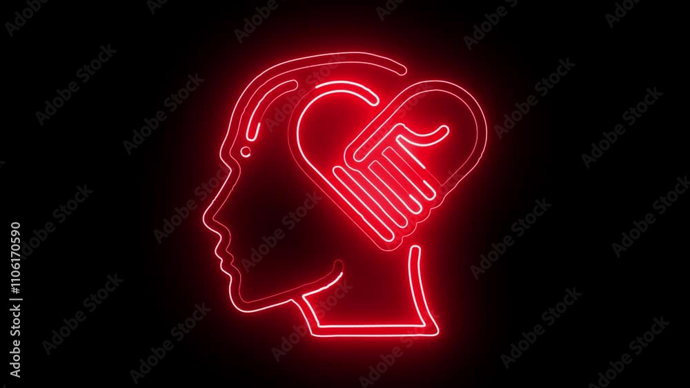 glowing neon empathy icon isolated on black background. HD video motion graphic animation glowing neon empathy icon isolated on black background. HD video motion graphic animation