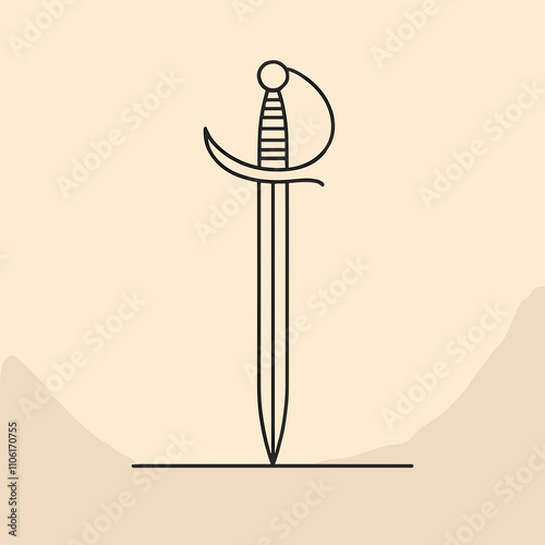 Minimalist Illustration of a Khopesh with Curved Blade, AI Generation photo