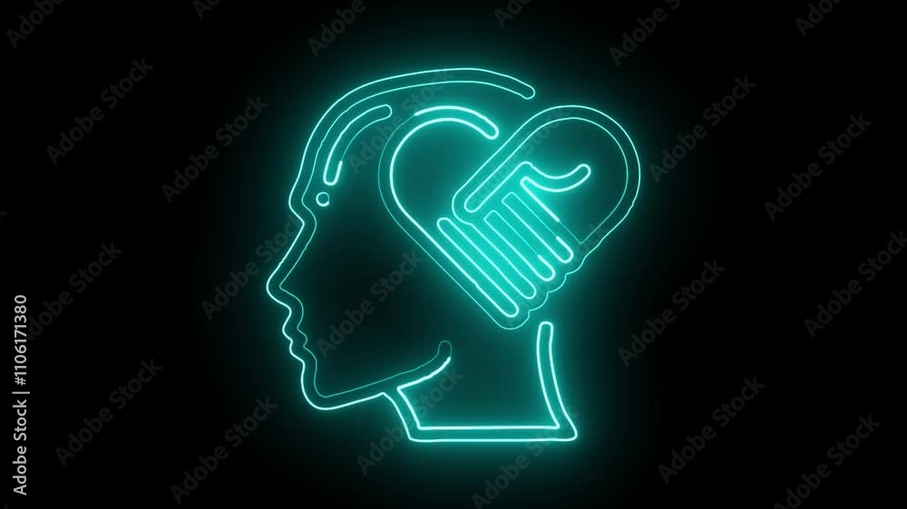 glowing neon empathy icon isolated on black background. HD video motion graphic animation glowing neon empathy icon isolated on black background. HD video motion graphic animation
