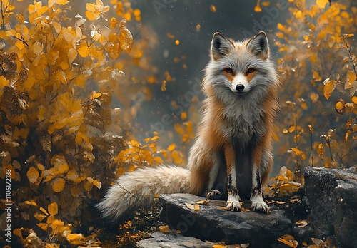 Fox Sitting Gracefully on a Rock
 photo