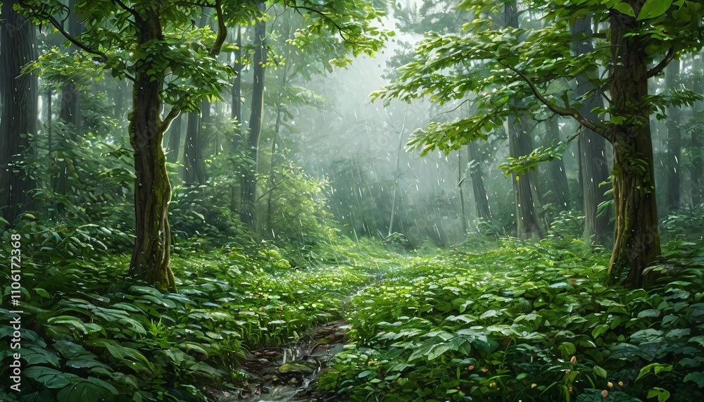 Obraz premium “Summer Rain in the Forest