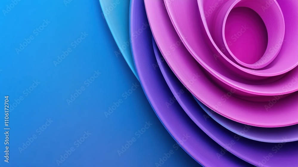 Fototapeta premium Colorful abstract layers create a mesmerizing spiral pattern against a blue backdrop, AI