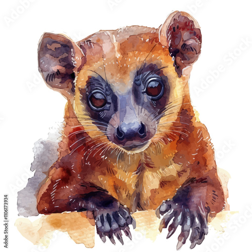 A watercolor drawing of Kinkajou, isolated on a white background. Kinkajou vector.