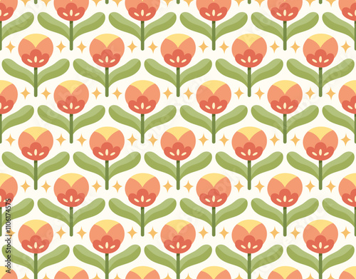 Modern cute floral art deco seamless pattern. Vector damask illustration with leaves. Decorative botanical background.