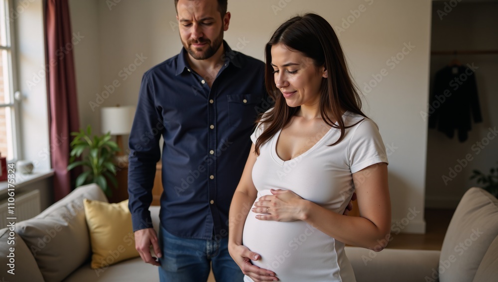 Pregnant woman experiencing distress in domestic scene capturing lifes challenges in a candid moment Pregnant woman experiencing distress in domestic scene capturing lifes challenges in a candid moment