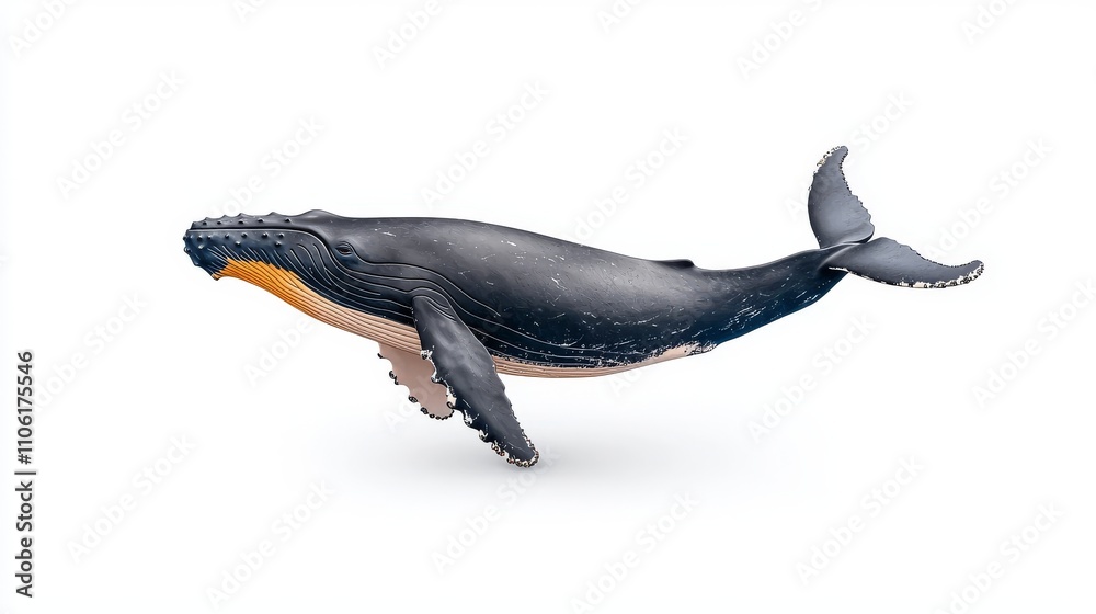 Fototapeta premium A solitary black humpback whale, set against a clear, transparent backdrop.