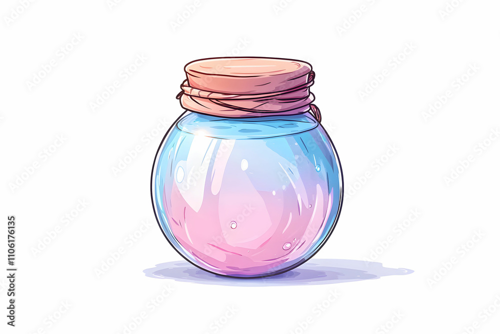 Glass jar filled with colorful liquid blending shades of pink and blue, topped with a rustic wooden lid, perfect for creative projects and artistic designs Glass jar filled with colorful liquid blending shades of pink and blue, topped with a rustic wooden lid, perfect for creative projects and artistic designs