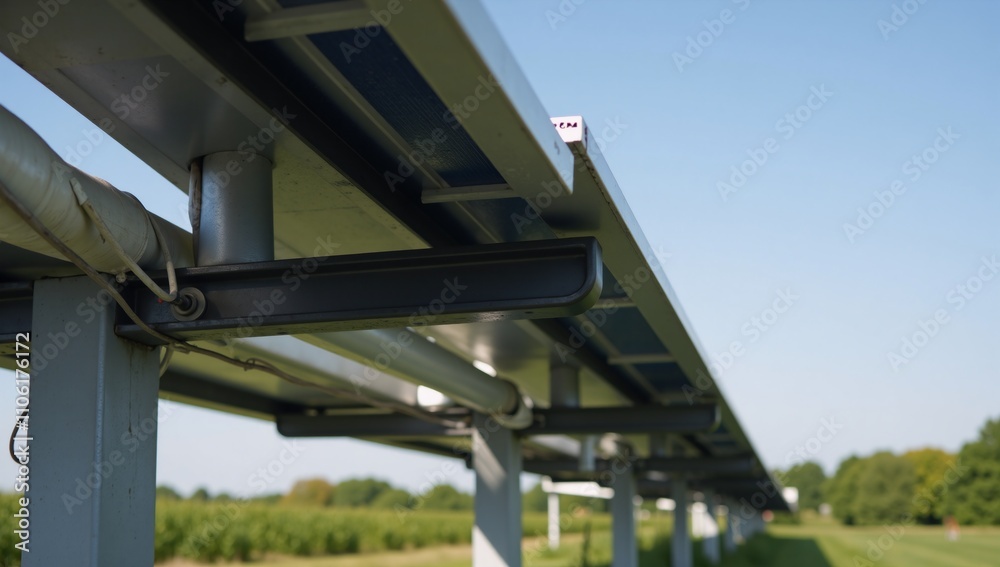 Close-up image of renewable solar panels against a serene blue sky emphasizing nature and sustainability concepts Close-up image of renewable solar panels against a serene blue sky emphasizing nature and sustainability concepts