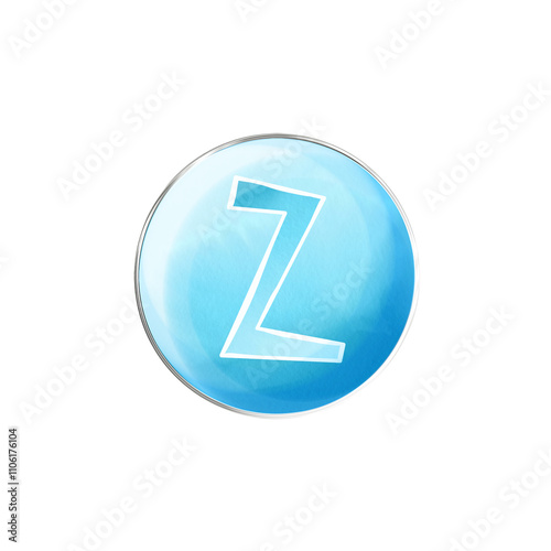 Blue bubble Latin letter Z. Classic clipart on white background