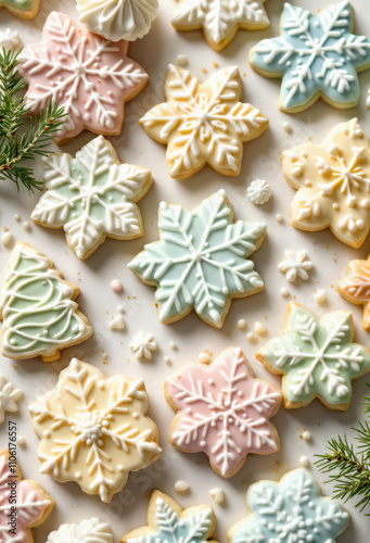 Colorful Christmas cookies with intricate snowflake designs