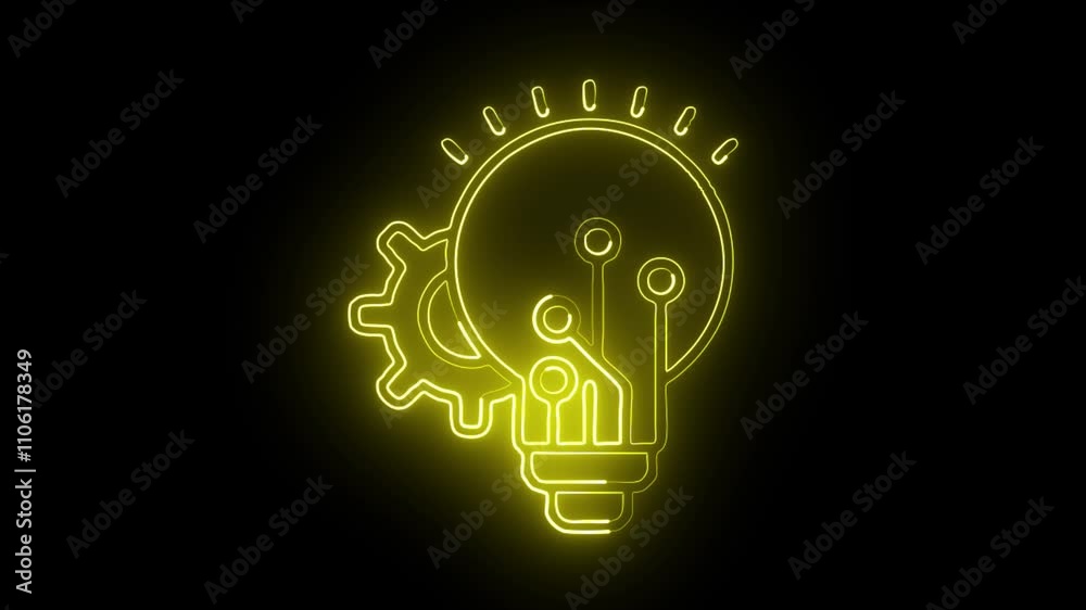 glowing neon innovation icon isolated on black background. HD video motion graphic animation glowing neon innovation icon isolated on black background. HD video motion graphic animation