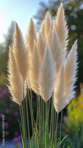 Golden pampas grass sways in the gentle breeze during a serene sunset