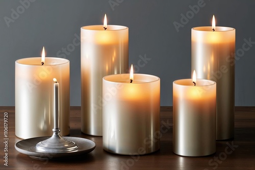 Elegant Pillar Candle Set Emitting Gentle Light and Tranquility photo