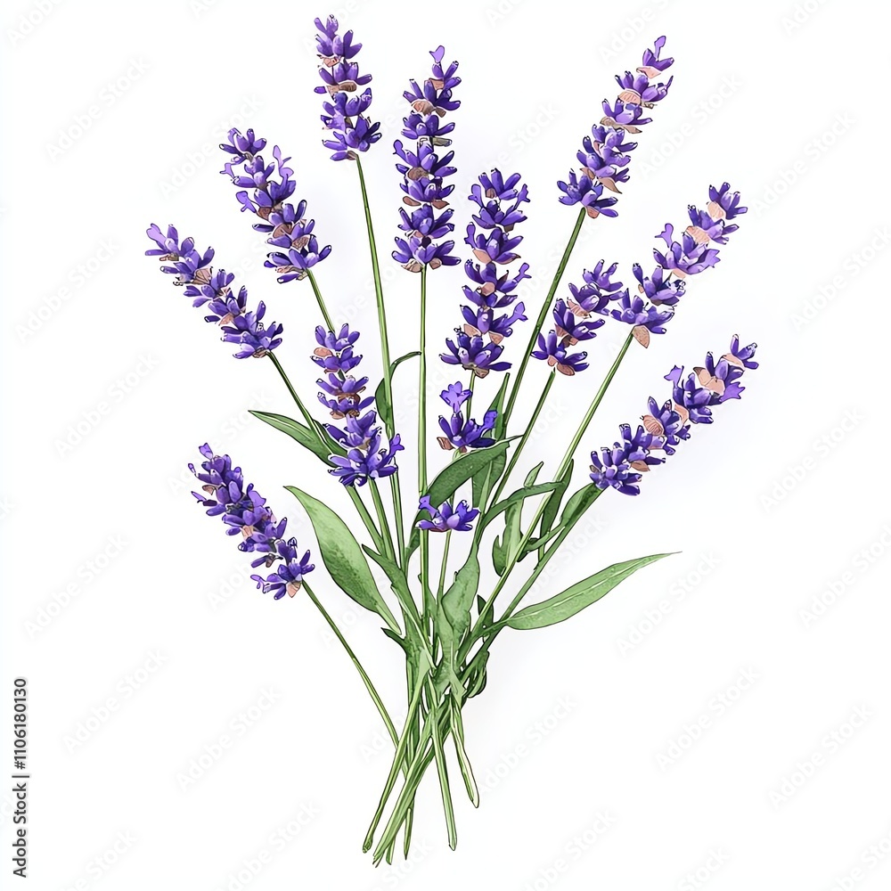 Fototapeta premium A beautiful arrangement of fresh lavender flowers with vibrant purple blooms and green leaves, perfect for bringing a touch of nature and tranquility to any space.