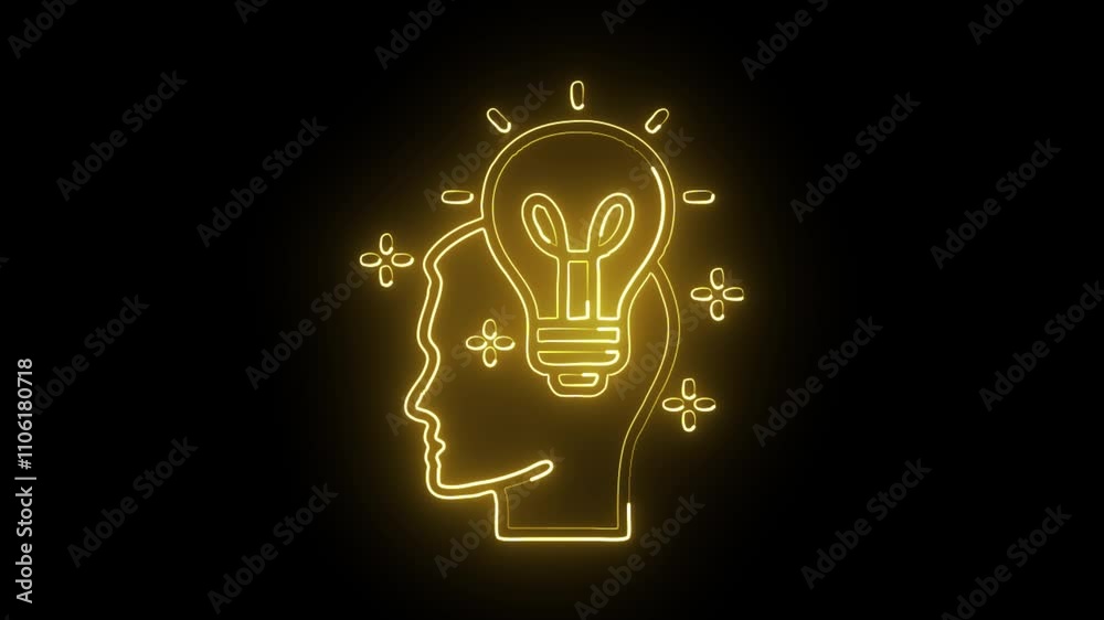 glowing neon inspiration icon isolated on black background. HD video motion graphic animation glowing neon inspiration icon isolated on black background. HD video motion graphic animation