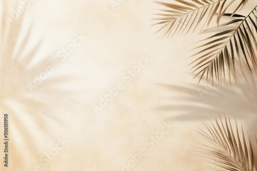 Elegant interior corner with palm leaves and textured wall showcasing natural...