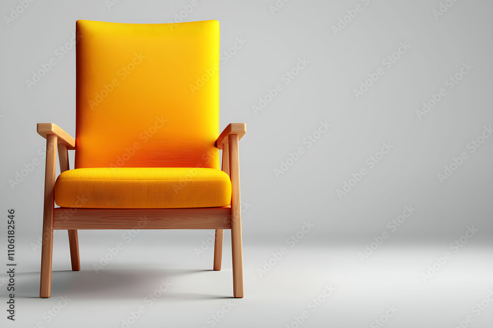 Modern Yellow Accent Chair with Wooden Frame on Grey Background, Ideal for Interior Design, Living Room, and Contemporary Decor Inspiration Modern Yellow Accent Chair with Wooden Frame on Grey Background, Ideal for Interior Design, Living Room, and Contemporary Decor Inspiration