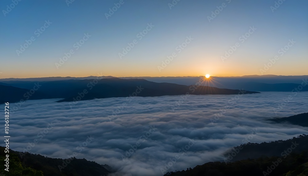 Mystic valley with clouds, distant mountains at dawn. Mystic valley with clouds, distant mountains at dawn.
