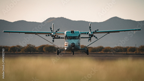 Skyvan airplane taxiing on tarmac