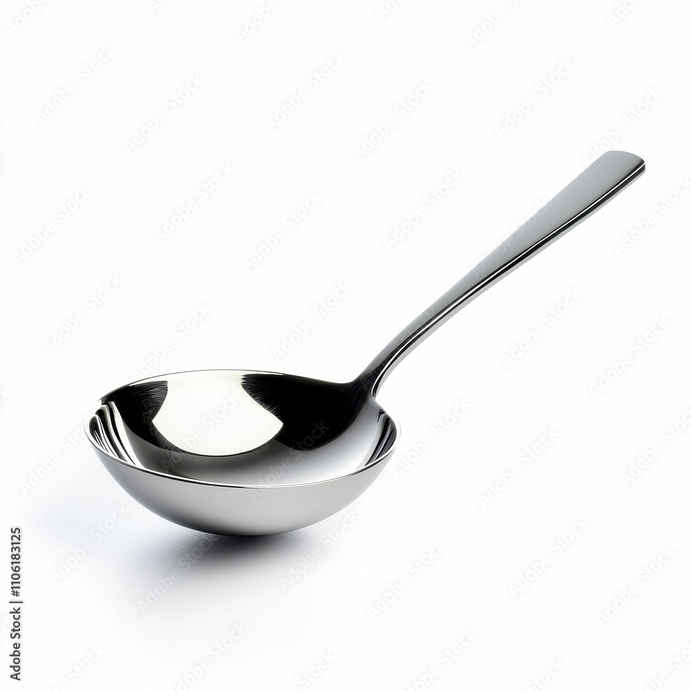 Shiny metal ladle, curved bowl, long handle. Shiny metal ladle, curved bowl, long handle.