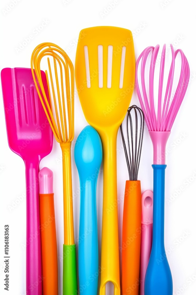 Colorful kitchen utensils, arranged vertically. Colorful kitchen utensils, arranged vertically.