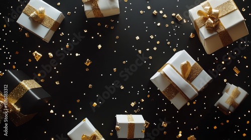 Elegant wrapped gifts and festive decorations create a celebratory atmosphere...