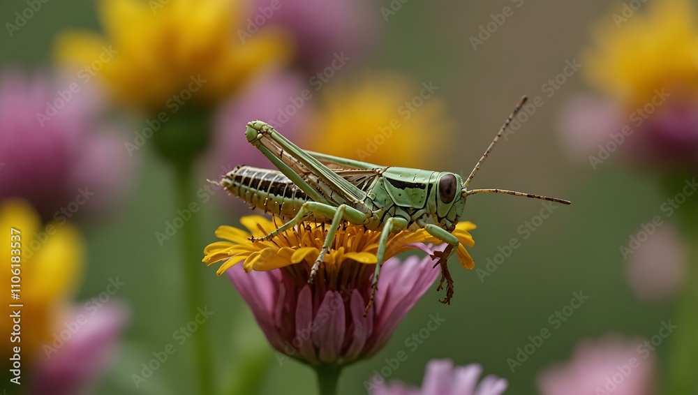 Grasshopper resting on a flower. Grasshopper resting on a flower.
