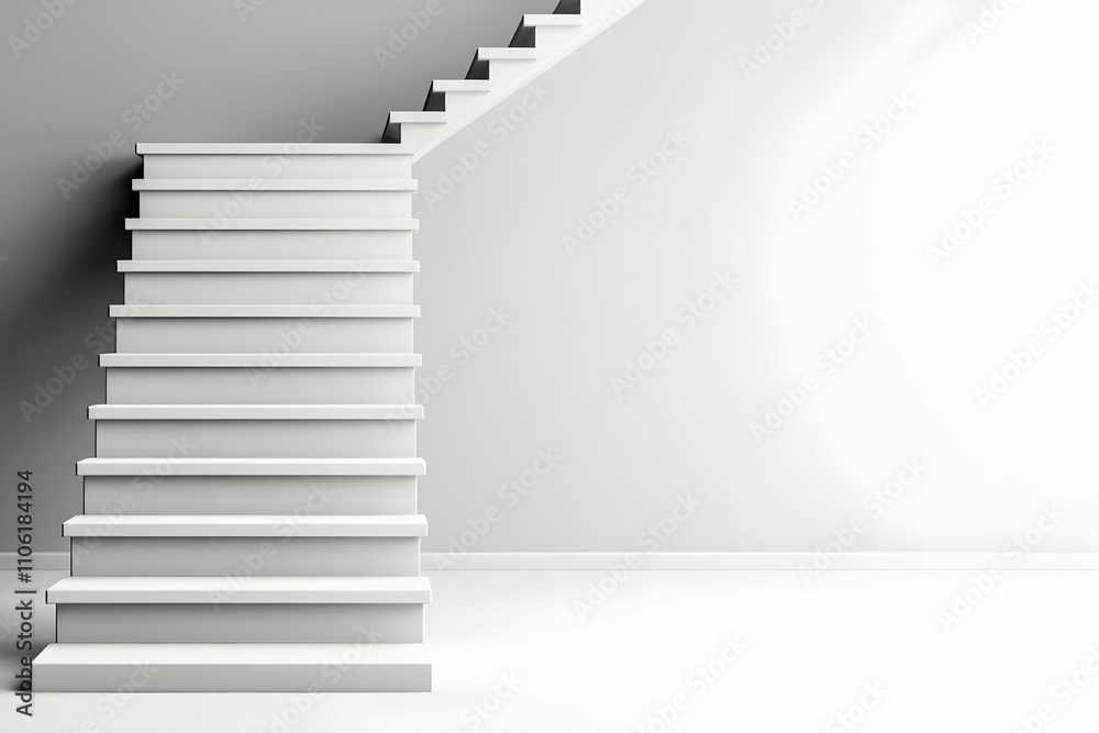 Obraz premium Modern White Staircase Leading to Minimalistic Gray Wall with Dramatic Lighting and Clean Lines in Contemporary Interior Architecture Design