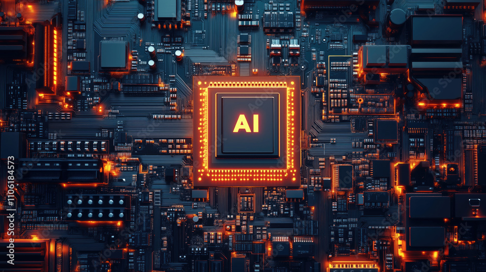 motherboard with ai written on it. Concept AI (Artificial Intelligence) technology, chip IC on PCB, PCB circuit board, microprocessor. motherboard with ai written on it. Concept AI (Artificial Intelligence) technology, chip IC on PCB, PCB circuit board, microprocessor.